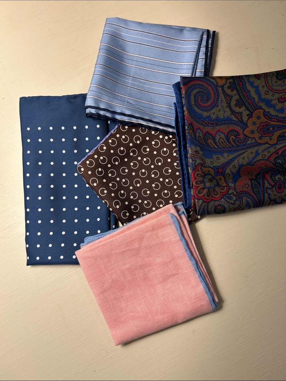Men's Silk Pocket Square Set - Brown, Blue, Pink (Linen) Paisley